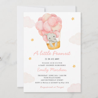 Invitación Cumpleaños de bebé con globos de niña elefante mod