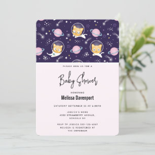Invitación Cumpleaños de Bebé con Patrón de Astronautas Gatit