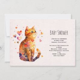 Invitación Cumpleaños de bebé de gato atigrado adorable con c
