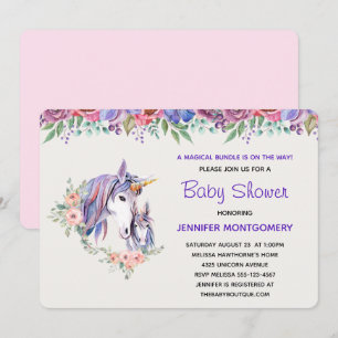 Invitación Cumpleaños de bebé de unicornio bonito mamá y bebé