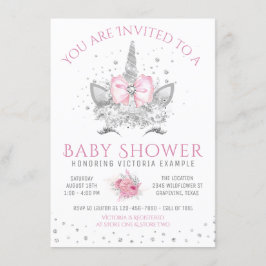 Invitación Cumpleaños de bebé de Unicornio de Diamante Rosa y