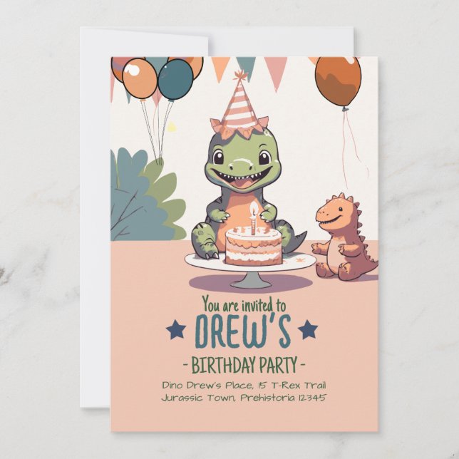 Invitación Cumpleaños de bebé Dino lindo para niños (Anverso)