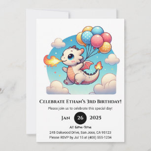 Invitación Cumpleaños de Bebé Dragón Volador con Globos