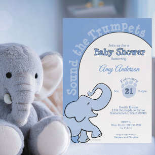 Invitación Cumpleaños de Bebé Elefante Adorable Azul