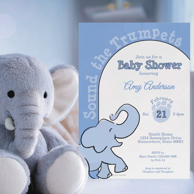 Invitación Cumpleaños de Bebé Elefante Adorable Azul (Subido por el creador)