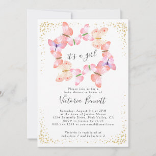 Invitación Cumpleaños de Bebé Es una Niña Butterfly Skies Cor