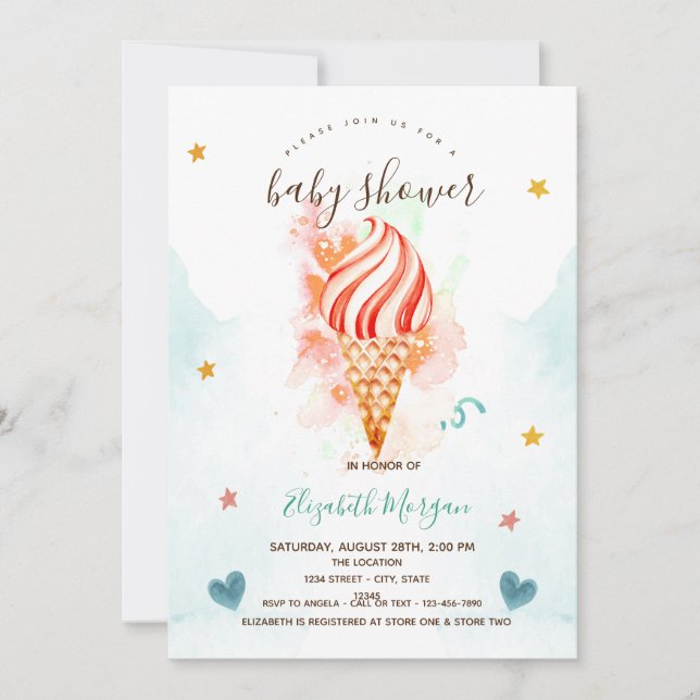 Invitación Cumpleaños de Bebé Estrellas Corazones Helado   (Anverso)