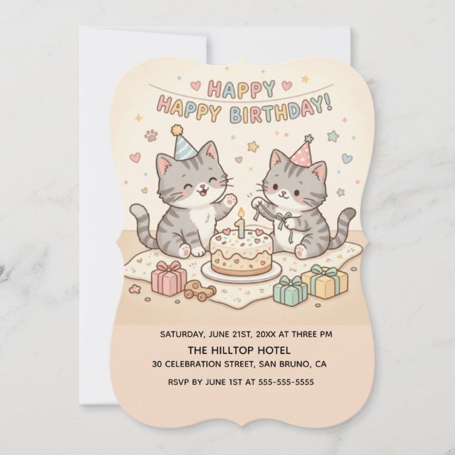 Invitación Cumpleaños de bebé gatitos lindos (Anverso)