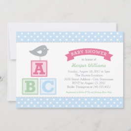 Invitación Cumpleaños de bebé niña bloques ABC rosa azul pája