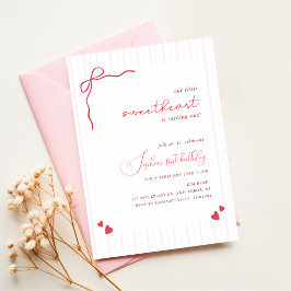 Invitación Cumpleaños de Bebé Niña Corazón Dulce Lazo Rosa