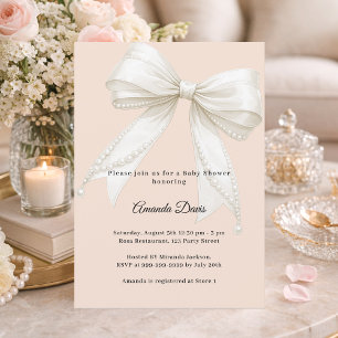 Invitación Cumpleaños de bebé niña perlas de marfil melocotón