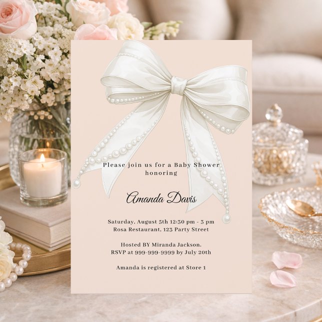 Invitación Cumpleaños de bebé niña perlas de marfil melocotón (Subido por el creador)