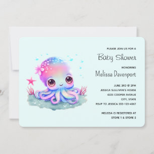 Invitación Cumpleaños de Bebé Pulpo Lindo Criatura Marina