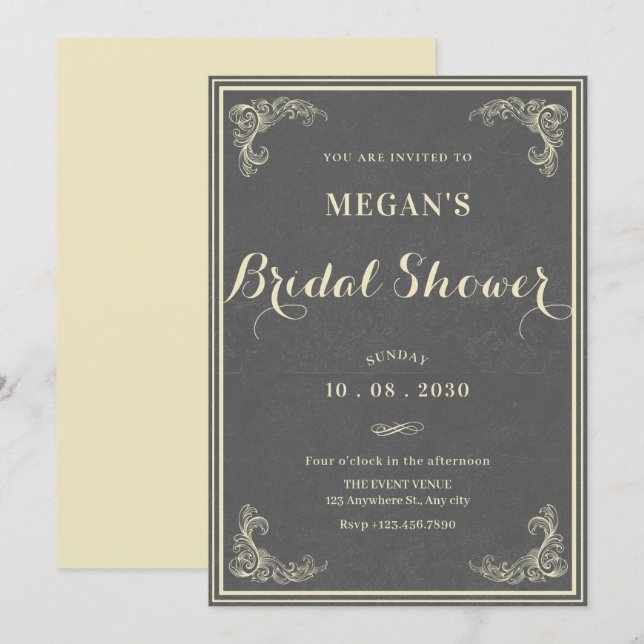 Invitación Cumpleaños de bebé vintage gris elegante (Anverso / Reverso)