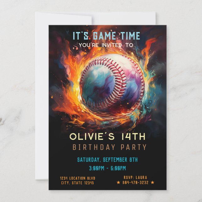 Invitación Cumpleaños de béisbol (Anverso)