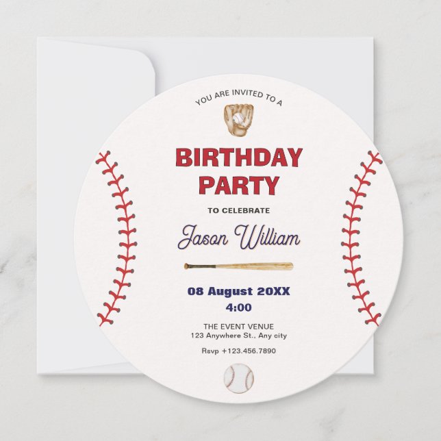 Invitación cumpleaños de béisbol (Anverso)