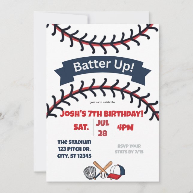 Invitación cumpleaños de béisbol Batup (Anverso)