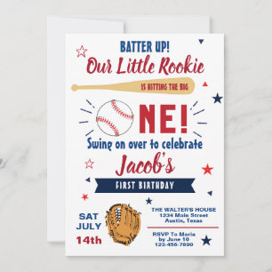 Invitación Cumpleaños de béisbol de nuestro pequeño novato