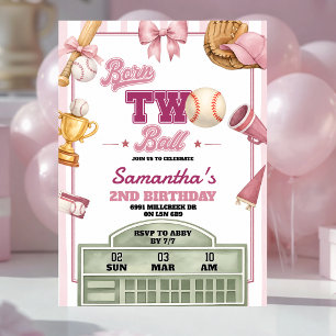 Invitación Cumpleaños de béisbol rosa púrpura nacido dos pelo