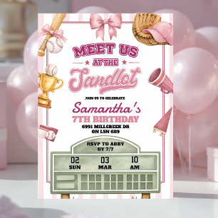 Invitación Cumpleaños de béisbol rosa púrpura para cualquier