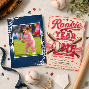 Invitación Cumpleaños de béisbol rosa temporada novato