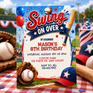 Invitación Cumpleaños de béisbol Swing On Over, Fiesta de béi