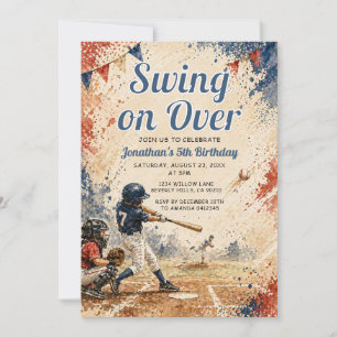Invitación Cumpleaños de béisbol Swing On Over Niño Deportes
