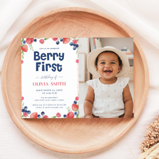 Invitación Cumpleaños de Berry Primer Cumpleaños Foto de bebé