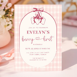 Invitación Cumpleaños de Berry Primer Cumpleaños Lazo Rosa Pr