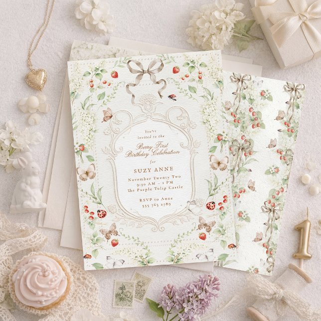 Invitación Cumpleaños de Berry Primera Cumpleaños Floral Vint (Subido por el creador)