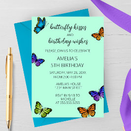 Invitación Cumpleaños de besos de mariposa pastel colorido