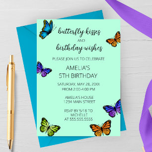 Invitación Cumpleaños de besos de mariposa pastel colorido