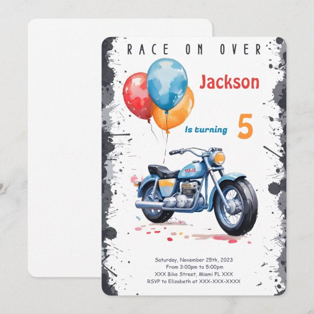 Invitación Cumpleaños de Bicicleta Azul (Anverso / Reverso)