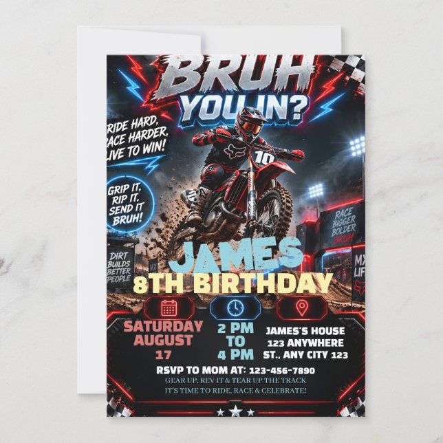 Invitación Cumpleaños de bicicleta de cross editable  (Anverso)
