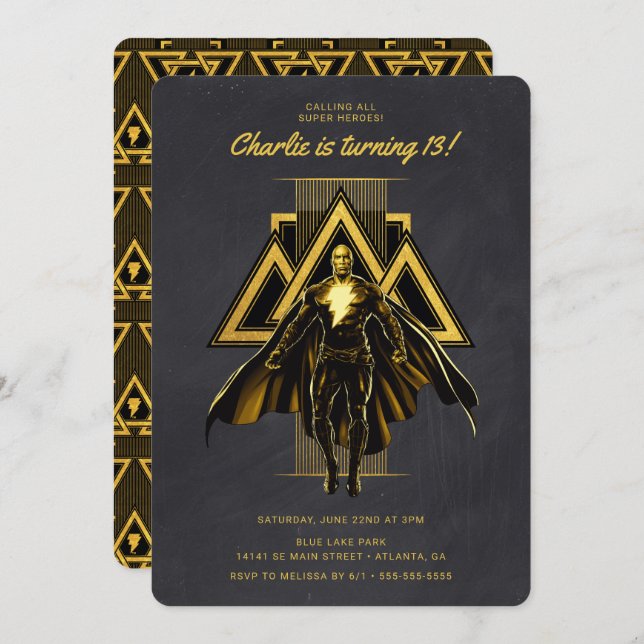 Invitación Cumpleaños de Black Adam Chalkboard (Anverso / Reverso)