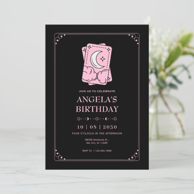 Invitación cumpleaños de Black Pink Tarot (Anverso de pie)