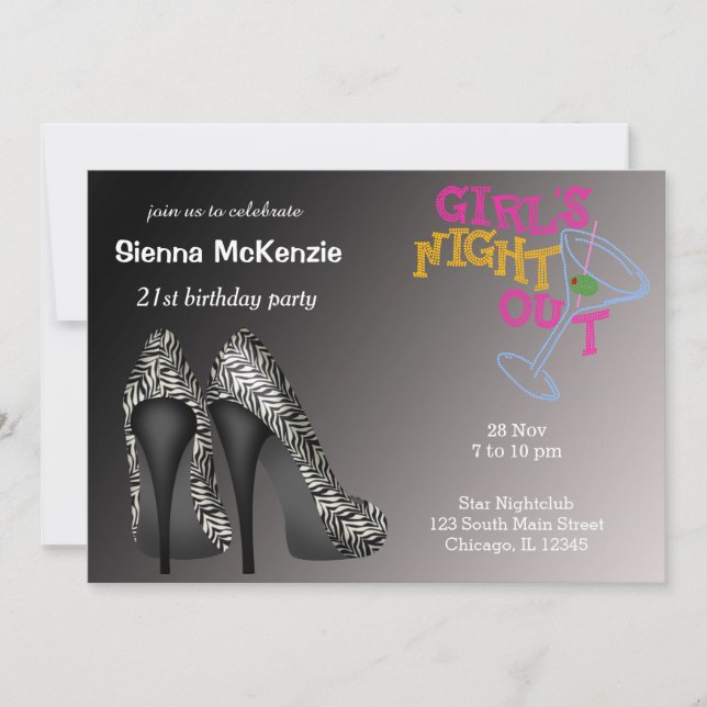 Invitación cumpleaños de Black White Stilettos (Anverso)
