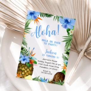 Invitación Cumpleaños de Blue Aloha, Tropical Luau de Hawái