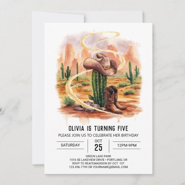 Invitación Cumpleaños de Boho Desert Cowboy (Anverso)