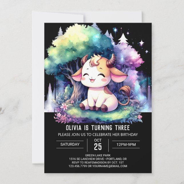 Invitación Cumpleaños de Boho Digital Cow (Anverso)