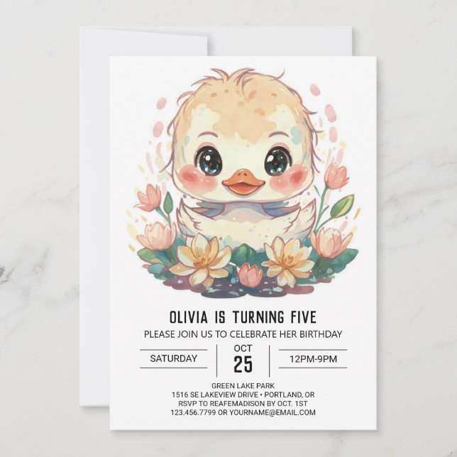 Invitación Cumpleaños de Boho Duckling (Anverso)