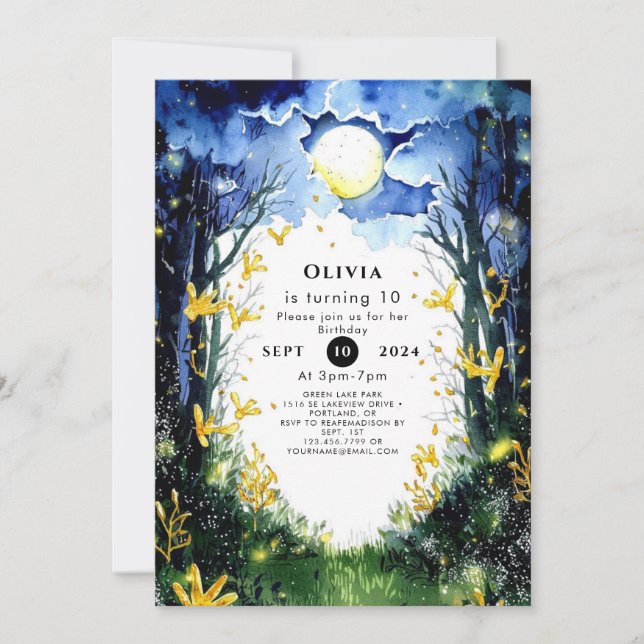 Invitación Cumpleaños de Boho Firefly Woodland (Anverso)