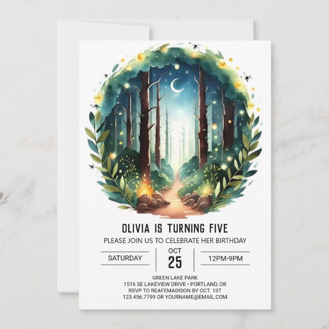 Invitación Cumpleaños de Boho Forest Online Woodland (Anverso)