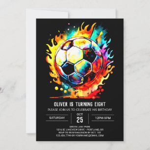 Invitación Cumpleaños de Boho Goal Watercolor Soccer