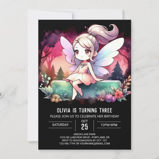 Invitación Cumpleaños de Boho Little Fairy (Anverso)