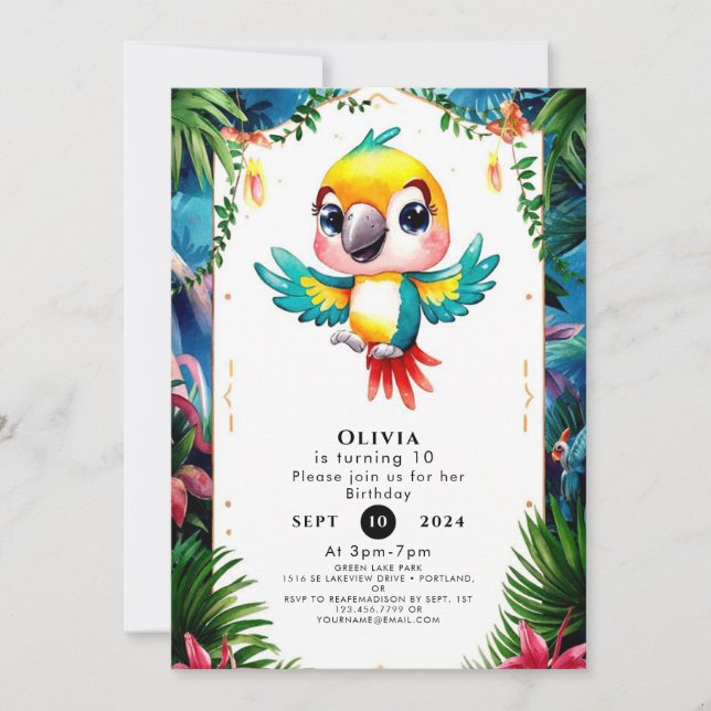 Invitación Cumpleaños de Boho Parrot encantado (Anverso)