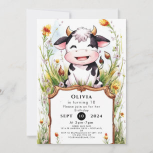 Invitación Cumpleaños de Boho Pastel Cow