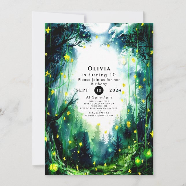 Invitación Cumpleaños de Boho Sparkling Woodland (Anverso)
