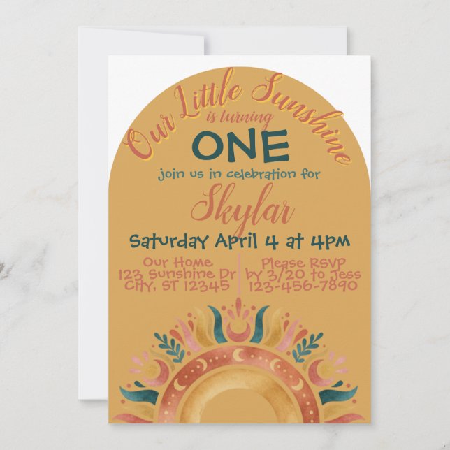 Invitación cumpleaños de Boho Sunshine (Anverso)