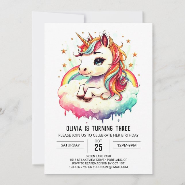 Invitación Cumpleaños de Boho Whimsical Unicorn (Anverso)
